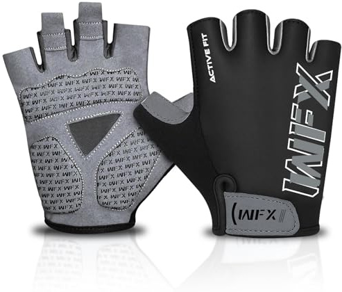 WFX Guanti da palestra per allenamento fitness, supporto per il polso, traspiranti, antiscivolo, con palmo imbottito in silicone, protezione extra grip, guanti per sollevamento pesi, per uomini e