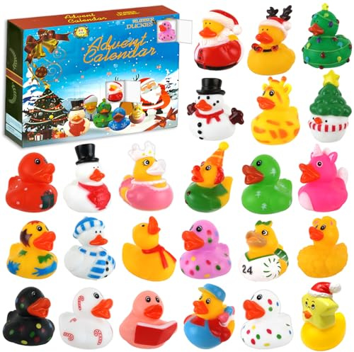 Audasi 24 Pcs Christmas Rubber Duck Advent Calendar 2025, Rubber Ducks Bath Toys 24 Days Christmas Countdown Calendar Novelty Ducks Creative Christmax Gifts for Kids Party Favors Birthday Gift