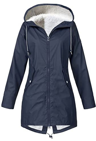 YCBMINGCAN Chubasquero para mujer forrado | Chaqueta de invierno impermeable con capucha | Chaqueta funcional para exteriores con forro de peluche | Chubasquero largo para otoño e invierno