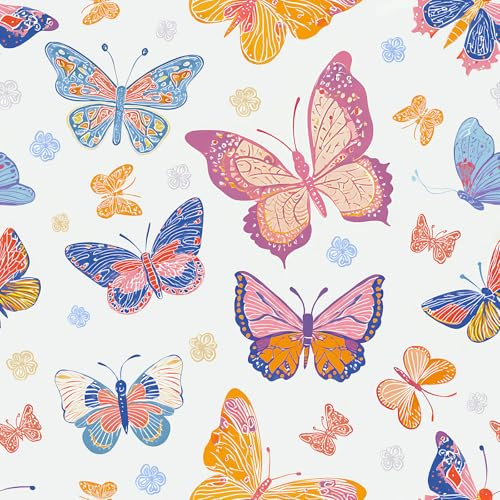 VaryPaper Schmetterling Tapete Bunt Klebefolie Muster 44.5cmx200cm Dekofolie Möbelfolie Fototapete Kinderzimmer Mädchen Badezimmer Wasserfest Selbstklebende Folie für Möbel Kommode Schrankfolie