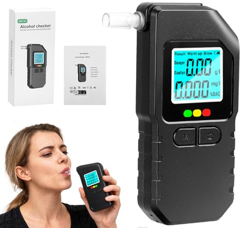 Hoyiyobi Éthylotest Électronique,avec Écran LCD Numérique,Haute Précision,avec Fonction Mémoire Et Annonce Vocale,Éthylomètre pour La Maison Ou Les Fêtes, avec 30 Embouts Buccaux
