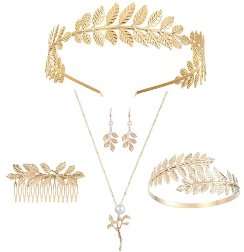 DIGNFENG 5 Pièces Set Bandeau Laurier Or Déesse Grecque, Bijoux Costume