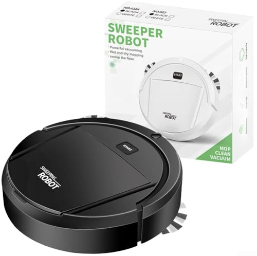 AugustknowU Robot aspirador 3 en 1 con fregona de barrido y funciones de aspiradora, tiempo de funcionamiento de 60 minutos para uso doméstico en azulejos de madera y suelos laminados (662 negro)