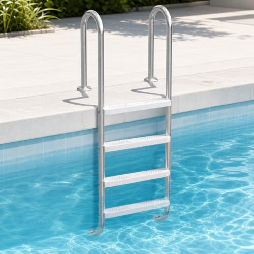 Suusolny Poolleiter 304 Edelstahl mit 4 Stufen,rutschfeste ABS Trittstufen, 150 kg Traglast Passend für Gartenpool & Einbaupool Bis 150 cm Beckentiefe