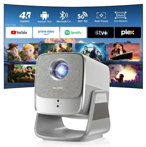Salange Proiettore X5AR, Nativa 1080p FHD, Supporta 4K, 26000 Lumen, Proiettore Intelligente Android 14 WiFi 6 e Bluetooth 5.4, Autofocus e Correzione Trapezoidale Auto, Home Theater Videoproiettore