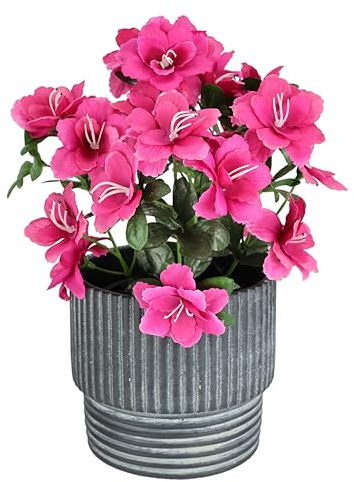 Fiore artificiale di azalea in vaso, 28 cm, rododendro, fiori artificiali in seta, fiori decorativi floreali, pianta in vaso, decorazione da tavolo