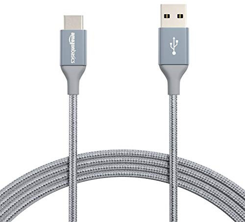 Amazon Basics USB-C-auf-USB-A 2.0 Schnellladekabel, geflochtenes Nylonkabel, 480 Mbit/s, USB-IF-zertifiziert, für Apple iPhone 16/15, iPad,Samsung Galaxy, Tablets, Laptops, 3m, Dunkelgrau