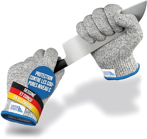 LAUTER SCHUTZ ® 1 paire de gants de protection contre les coupures PREMIUM - confort élevé et matériau extensible - niveau C PROTECTION COUPE - taille S à XXL (L, adultes)
