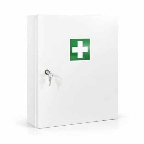 First Aid Products Verbandschrank D mit Türdichtung gegen Staub & Spritzwasser, geeignet für Baustelle, Werkstatt & Gastro - Medizinschrank ohne Erste Hilfe Set - für Wandmontage - 48,5 x 40 x 20 cm