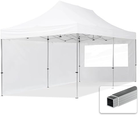 pop-up tält snabbtält 3x6 m - 2 sidodelar hopfällbart tält aluminium paviljong (certifierad) party lusthus vit tak