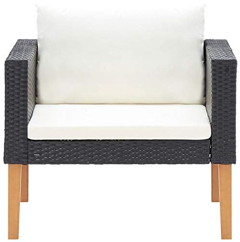 Tidyard Gartensofa Sitzgruppe Sofa Gartensessel Polyrattan mit Sitzpolster Rückenkissen, Schwarz & Cremeweiß
