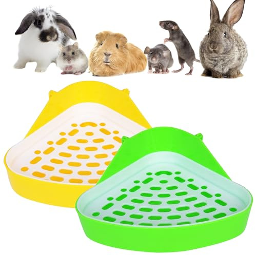 2 PCS Petit Animal Toilette Petit Animal Triangle Toilette Entraîneur De Pot Toilette pour Animaux De Compagnie Litière pour Animaux Hamsters Chinchillas Cochons d'Inde Lapins Furets (Vert et Jaune)