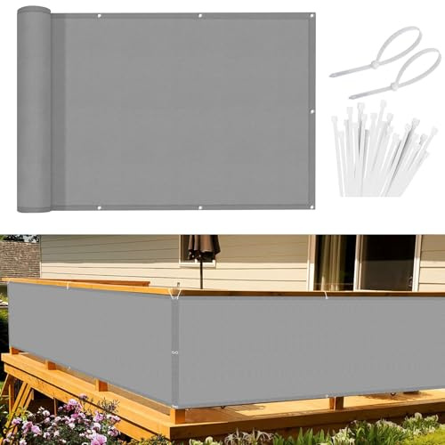 Sunnylaxx Balkonginsynsskydd, 90 x 500 cm, PES staketskärm för balkong och uteplats,Insynsskydd för balkong, med rep och aluminiumöljetter Grå