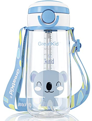 Bunnytoo Water Bottle with Straw – Reusable Kids 500ml Tritan in Blue- Kids Water Drinking Bottle| BPA Free | flip nozzle | Childs water bottle | Kid School Girls Boys Sports Bottles