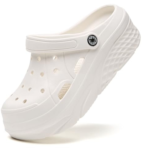 Meidiastra Plattforms-träskor för kvinnor, tofflor, slip-on glid, kilsandaler för kvinnor, Vit-6 cm, 37 EU