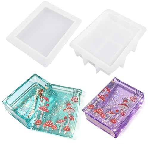 HyzaPhix 2pcs Epoxidharz Formen Buch Dose Resin Silikonform Gießform mit Deckel Set Jewelry Box Resin Molds für Schmuckbox,Aufbewahrungsbox DIY,Home Decoration