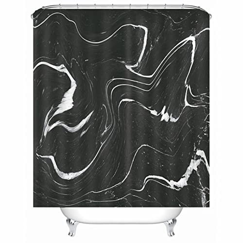 EHOMERY Duschvorhang Witzig Duschrollo Seitlich Ausziehbar Wirbel Polyester Schwarz Rostfreie Ösen Und 12 Hakenringe, 180X200Cm