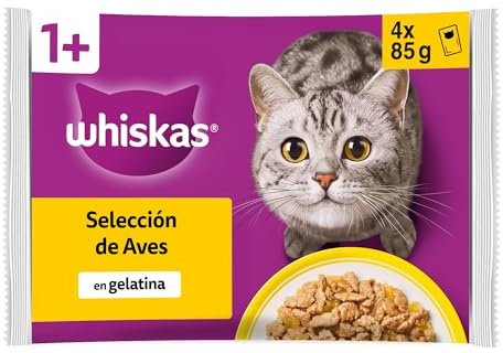 Whiskas Comida Húmeda para Gatos Adultos Selección Aves en Gelatina (13x 4 bolsitas x85g)
