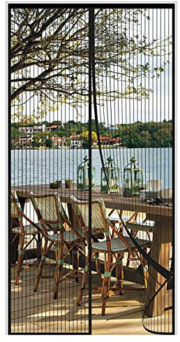 AQKaki Magnet Fliegengitter Tür, 80x210cm Polyesterfaser Insektenschutz Balkontür Fenster Magnetvorhang Stärkere Magneten Fliegenvorhang Ohne Bohren Mückenschutz Tür für Haustür Räume Terrassentür