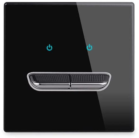 1/2/3/4 Gang 2 Way Black/White/Grey/Gold Wall Light Switch Chrome Toggle Press Button Tempered Glass Plate Blue LED Light (2 gang 2 way black)