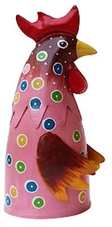 ETC Zaunhocker lustig buntes Huhn gepunktet Metall bemalt (pink)