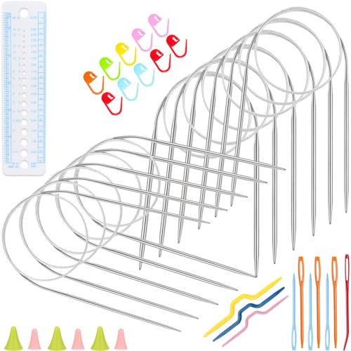 Katech 11 Stück Rundstricknadeln, 40cm Lange Rundstricknadeln Edelstahl mit Strickzubehör, 1,5-5,0 mm Kleine Größe Rundstricknadel Set für Schals Teppich Pullover