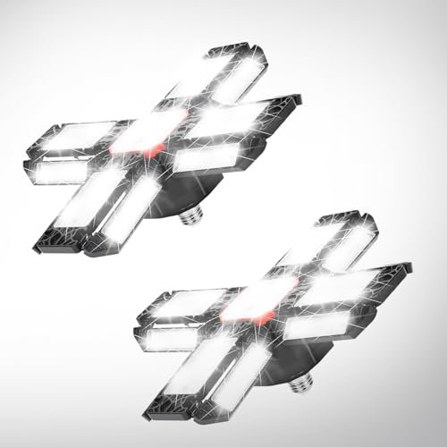 Ansobea LED Werkstatt Deckenleuchte, 2 PCS Garagenlampe 200W,LED Garagenbeleuchtung 20000LM 6500K,Werkstatt Beleuchtung mit 12 Verstellbaren Paneelen,E26 / E27 Werkstattbeleuchtung