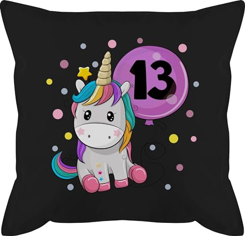 Shirtracer Kissen 50x50-13. - Einhorn 13 Geburtstag Mädchen Kindergeburtstag 13 Jahre - 50 x 50 cm - Schwarz - Geschenk zum mädels Geschenke Geburtstags für jährige