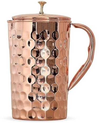 TreegoArt Kupfer-Wasserkrug, gelenklos, auslaufsicher, gehämmertes Diamant-Design, 2000 ml, 1 Stück