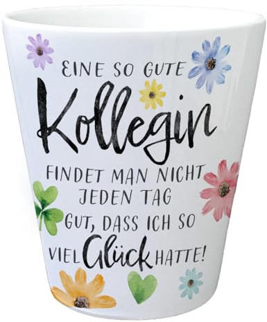speecheese Blüten und Blätter Blumentopf mit Spruch Glück gehabt mit toller Kollegin Ideal für den Arbeitsplatz Geschenk zum Geburtstag Lieblingskollegin im Unternehmen