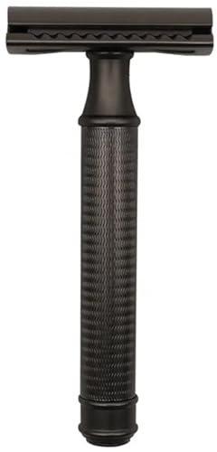 EWANTO Rasierhobel Schwarz Mehrwegrasierer für klassische Rasierklingen aus Edelstahl Inklusive 5 Klingen Besonders sanfte gründliche hautfreundliche Nassrasur Präzisionsrasierer