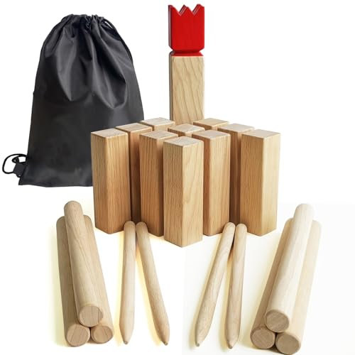 Jac & Mok Kubb Game Set - Hardwood Viking Games -KUBB Throwing Outdoor Games Age 6+ (Kubb Red, 5 x 5 x 30cm -King)