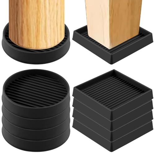 Swpeet 8Pcs 3 x 3 2 Styles Round and Square Black Rubber Anti Skid Caster Cups Non Slip Furniture Pads Kit, Anti-Slip Gripper, Furniture Feet Anti Slide Floor Stoppers for Bed Couch Table Chair
