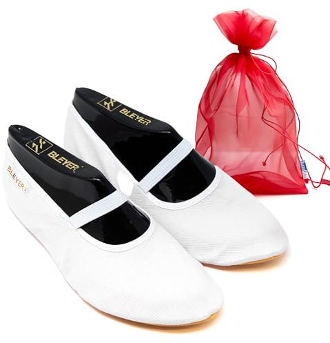 DanzaVinci Bundle Bleyer Eurythmieschuh 251000 mit Chiffonbeutel, Weiß, 38, Eurythmie Schläppchen aus Baumwolle, Gymnastikschuhe rutschfest