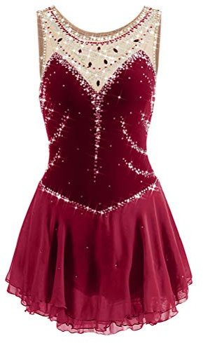 YDHTIZ Damenmode Handgefertigtes Eiskunstlauf Kleid Wettkampf Eislaufbekleidung Für Mädchen Ärmelloser Turnanzug Ballett Rollschuh Performance Kostüme,A,XXXL