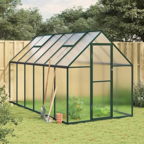 IKAYAA Gewächshaus Aluminium mit Fundament Gartenhaus Winterfest Gewächshaus Glas Glashaus Garten Tomatenhaus Frühbeet und Pflanzenhaus 334 x 169 x 195 cm Grün und transparent