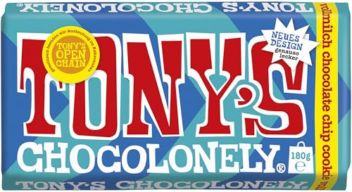 TONY'S CHOCOLONELY - Vollmilchschokolade Chocolate Chip Cookie 180 g - Fairtrade Schokolade mit Keksstückchen. Ohne Palmöl, hergestellt in Belgien