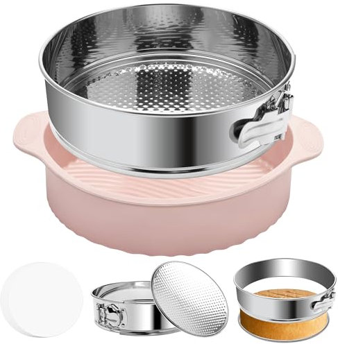 Zhaoyao Springform Pan 9 Inch Nonstick 304 Stainless Steel Spring Form Pan for Cheesecake with Removable Bottom, Includes Silicone Cheesecake Pans Springform Protector and 50PCS Parchment Paper