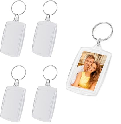 4Pcs Porte-Clés Photo en Acrylique à Personnaliser - Rectangle Transparent pour Famille, Couples, DIY Souvenir (3.2 x 4.6 cm)