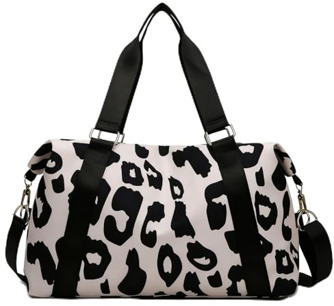 Outplea 20L Bolsa Deport Mujer, Bolsas de Viaje con Bolsillo Mojado Pequeña, Estampado de Leopardo Bolsa Gimnasio Niña, Gym Bag Impermeable para Natacion, Negro