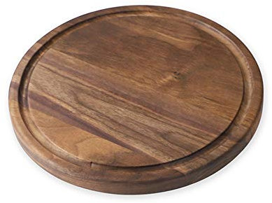 FHSLKXIM Chopping Cutting Board Small Serving Tray,Kitchens Walnut Wood Chopping Board - Round Hardwood Cutting and Carving Countertop Block with Juice Drip Groove,33x23cm,28 * 28cm