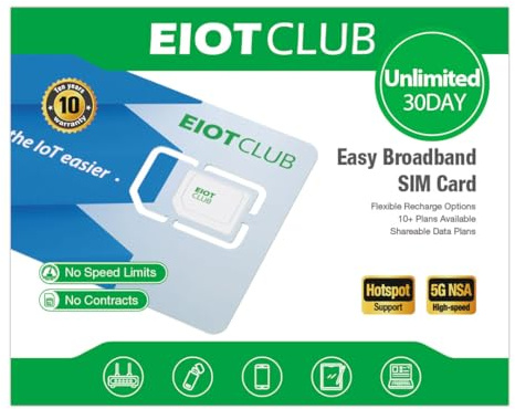 EIOTCLUB 30 Days Europe Data SIM: 30GB 5G Fast, then Unlimited at 128kbps | 33 EU countries 5G/4G LTE Multi-Network (UK: O2/Three/Vodafone) | Prepaid Data Only SIM Card for Router Tablet No Contract