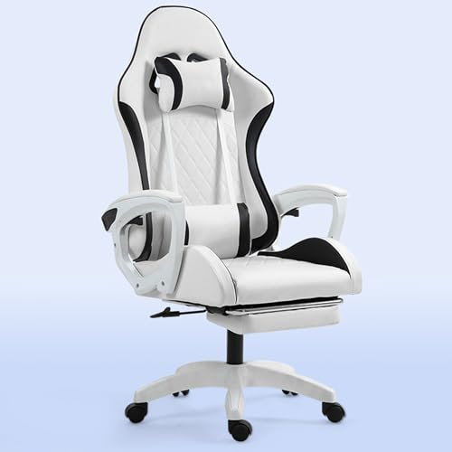 Ergonomischer Gaming-Bürostuhl mit verstellbaren Armlehnen und Lendenwirbelstütze für Zuhause, Büro, Arbeitszimmer, Arbeiten, Schaukelstuhl, für Wohnzimmer, Schlafzimmer, Hotel, Esszimmer (weiß)