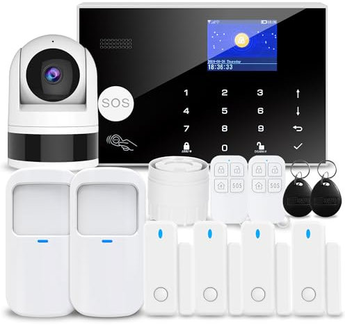 System di Allarme per la Sicurezza Domestica con Fotocamera, Kit Allarme Casa WiFi+GSM con Avviso APP Telefono, Sensore Porta/Finestra, Telecomando per Casa, Appartamento(13 Pezzi)