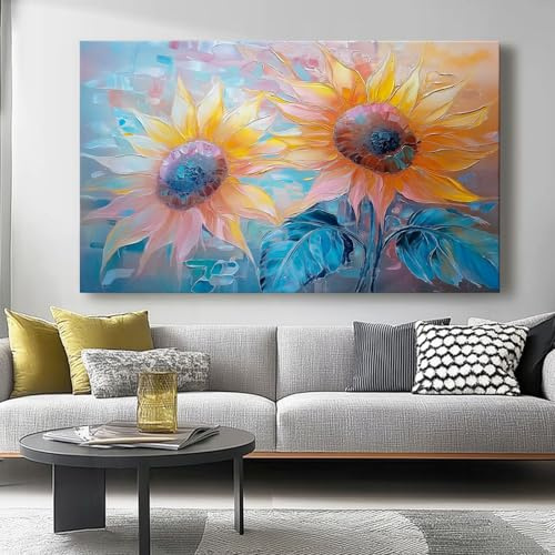 Impression sur Toile Decoration Murale Peinture 120L x50l cm Tableaux Art Décoratif Muraux Décoration Chambre Fleurs, tournesols, impressionnisme Abstrait - Moderne Jaune orange