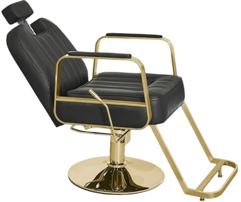 Friseurstuhl mit Kopfstütze, Friseurstuhl, höhenverstellbar, neigbar, für Männer und Frauen, Vintage Retro Faux Leathe,B