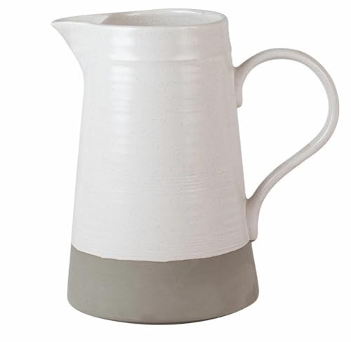XIUWOUG 65oz/1.8L pichet en céramique Blanche Grand pichet d'eau pour la décoration intérieure et Les Boissons - Vintage Rustique Ferme en céramique Blanc pichet ou Vase à Fleurs,B