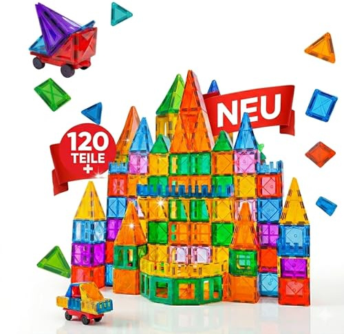 KIYARI Magnet Bausteine Kinder, 120 Teile 7,5 cm, Magnetische Bausteine | Magnetbausteine Kinder, Kreatives Magnetspielzeug, Montessori Bausteine, Fördert Kreativität & Räumliches Denken