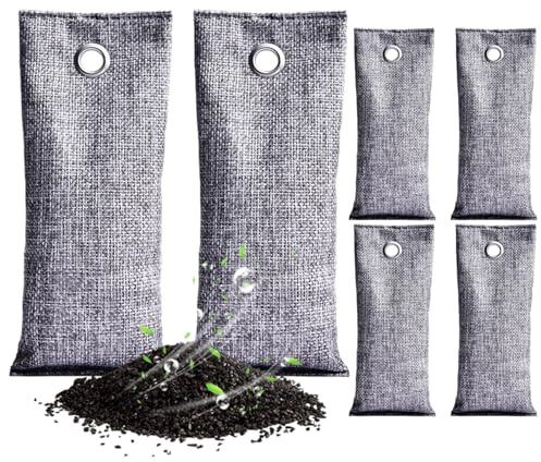 Assorbi-odore di carbone attivo da 6 pezzi, sacchetto di cotone 7x3 Carbone attivo di bambù con foro per appendere calzature pulite, assorbitore di odori di scarpe