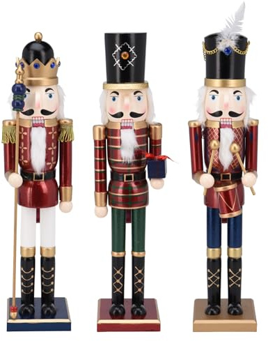 Muddy Hands Set of 3 – 50cm Wooden Nutcracker Soldiers, Classic Christmas Ornament Decorations, Colourful Festive Holiday Figures. Traditional Xmas Wooden Soldier Display